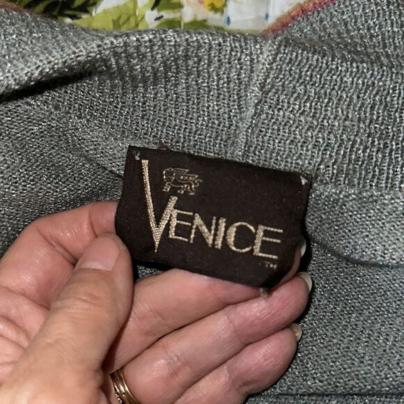 Vtg  70s/80s Venice brand green orange & pink open front sweater & skirt outfit - Picture 7 of 7